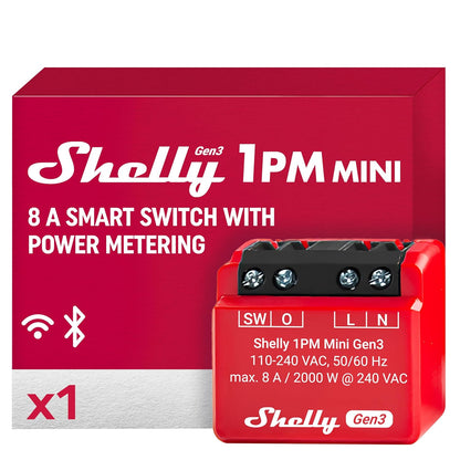 Shelly · Podometna montaža · "Plus 1PM Mini" · Rele · max 8A · 1 kanal · Merilna funkcija · WLAN · BT