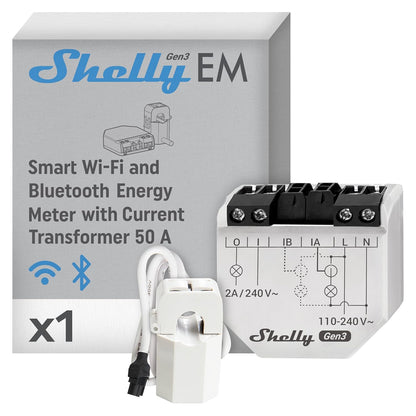 Shelly · Podometni · "EM" · Števec električne energije · maks. 2x 120A · Brez sponk · Merilna funkcija · WLAN